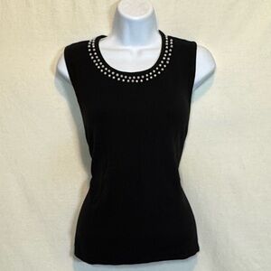 G-173 Requirements Vintage Black Beaded Detail Sleeveless Pullover Sweater Sz L